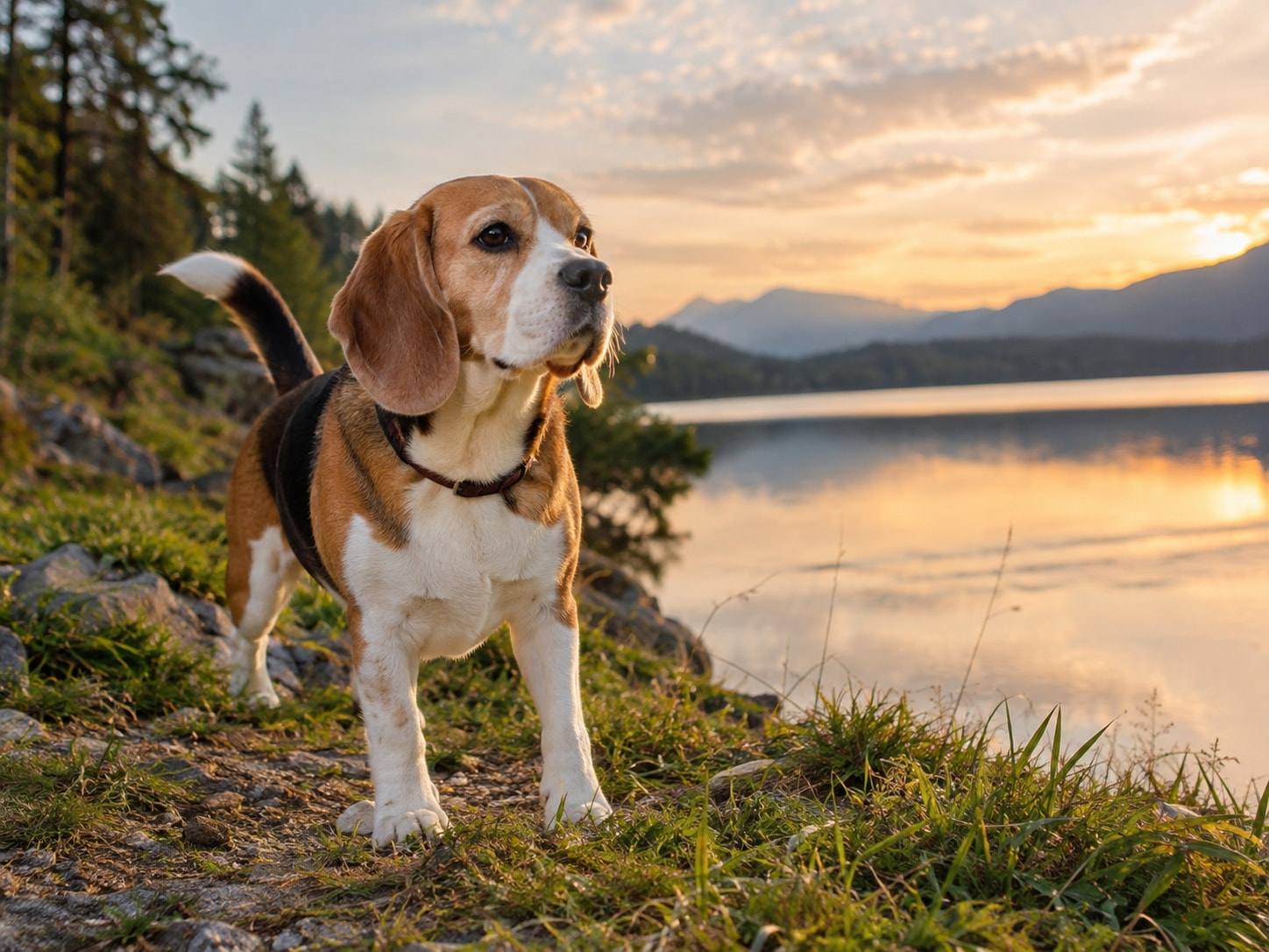 Beagle am Seeufer