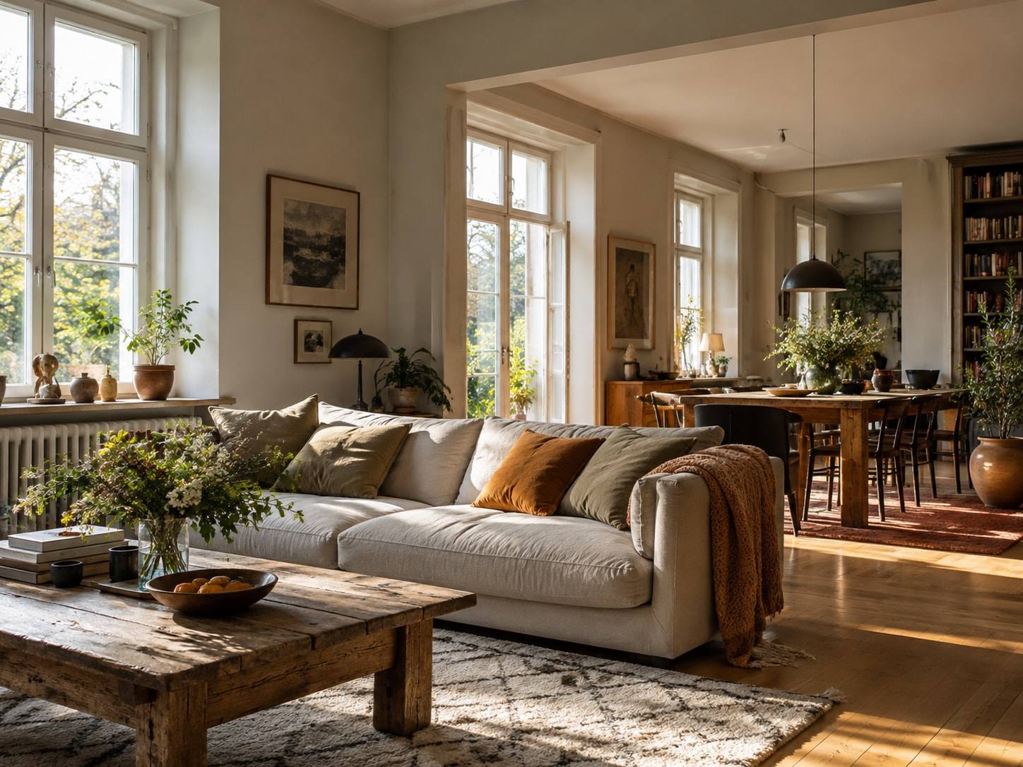 Helles Wohnzimmer mit Holzboden